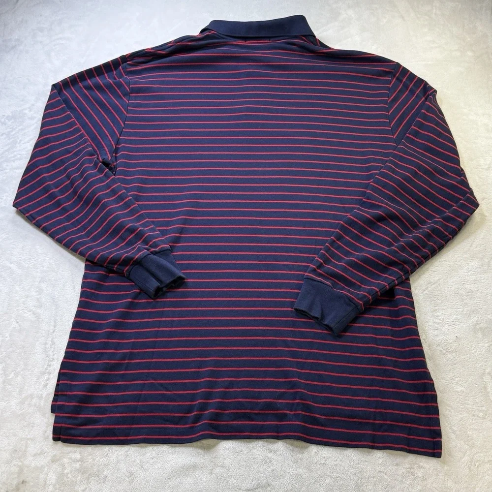 Polo Ralph Lauren Men's XLT Long Sleeve Striped Polo Shirt Navy Red Pony